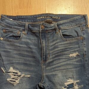 American Eagle Outfitters Women's High Rise Ripped Blue Jeans